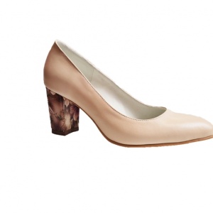 Pantofi eleganti dama, bej, model floral, din piele naturala box, toc 6 cm - NA87BEJ - Img 2