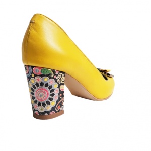 Pantofi eleganti dama, galbeni, din piele naturala box, toc 6 cm - NA41G - Img 7
