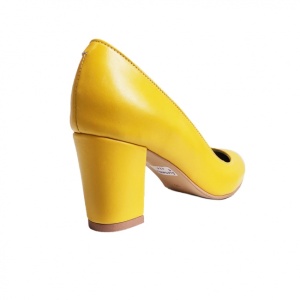 Pantofi eleganti dama, galbeni, din piele naturala box, toc 6 cm - NA87G3 - Img 4
