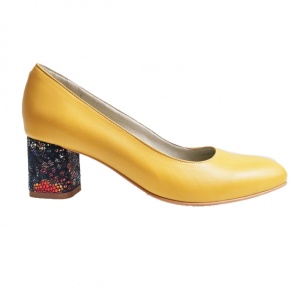 Pantofi eleganti dama, galbeni, din piele naturala box, toc 6 cm - NA87G - Img 3