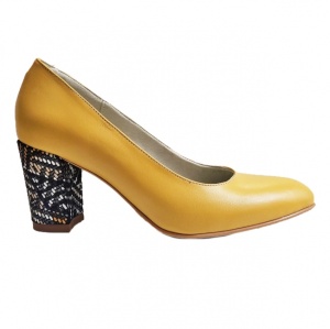 Pantofi eleganti dama, galbeni, din piele naturala box, toc 6 cm - NA87GALBEN - Img 3