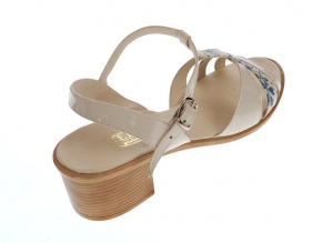 Sandale dama de vara cu toc de 5 cm, din piele naturala lacuita, bej cu floricele, S21LACBEJ - Img 6