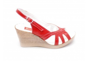 Sandale dama, din piele naturala cu platforma de 8 cm, culoare rosu - S88ROSU
