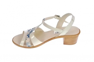 Sandale dama din piele naturala lacuita Bej, cu insertii florale bleu, S81LB - Img 10