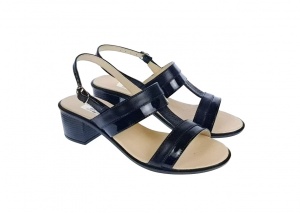 Sandale dama din piele naturala, negru, lac, toc de 5cm, S7NLBOX