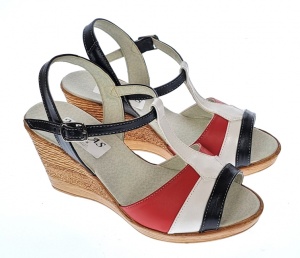Sandale dama, din piele naturala, Platforme 8cm, negru-alb-rosu, piele box - S47NARBOX - Img 5