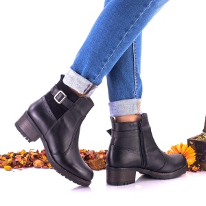 Botine dama negre din piele naturala cu catarama- NA277 - Img 2