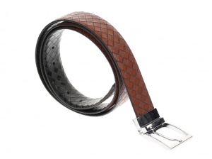 Curea barbati eleganta, design patratele, din piele ecologica, maro 3.5 cm - DR1214NM - Img 4