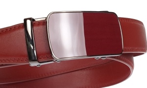 Curea barbati eleganta pentru costum piele naturala, Bordeaux, 3.5cm TK12BR - Img 2