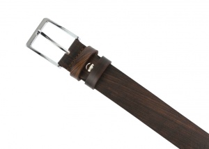 Curea eleganta barbati din piele naturala, Maro cu model - 000013971MM - Img 2