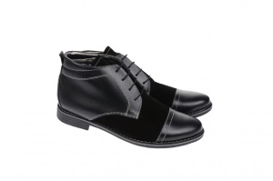 Ghete barbati casual din piele naturala, imblanite, negru combinat, BOND1NN - Img 3