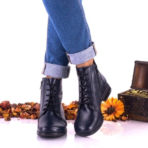 Ghete dama casual din piele naturala bleumarin cu siret si fermoar - Marimea 40 - Img 3
