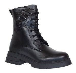 Ghete dama casual din piele naturala cu siret si fermoar Negru LDY 970N - Img 3