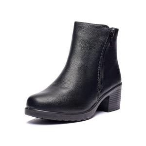 Ghete dama din piele eco cu fermoar imblanite Negru JF-51N - Img 4