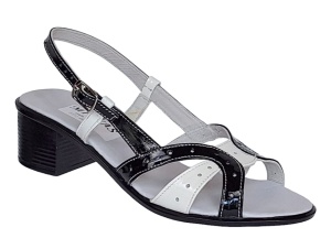 Oferta marimea 37 Sandale dama din piele naturala lacuita in doua culori alb negru Sara