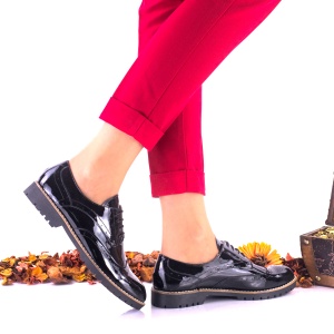 Oferta marimea 38,40 - Pantofi dama casual din piele naturala lacuita cu siret - LNA239NL - Img 3