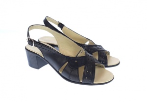 OFERTA marimea 40 -Sandale dama de vara cu toc de 5 cm, din piele naturala, neagra, LS25NBOX