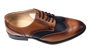 Pantofi Barbai din Piele Naturala Derby Wingtip Brogue 993 Maro - Negru - Img 3