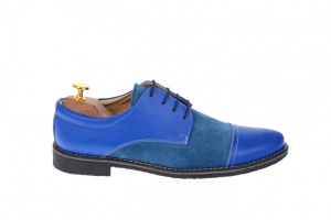 Pantofi barbati casual din piele naturala combinata, culoare albastru - 858AL - Img 4
