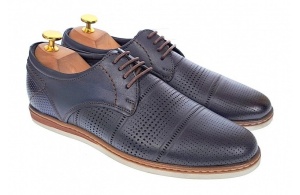 Pantofi barbati eleganti din piele naturala cu perforatii, bleumarin - SIR213GBL - Img 2