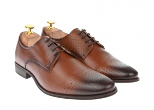 Pantofi barbati eleganti din piele naturala maro cu perforatii 361 Maro Marimea 42