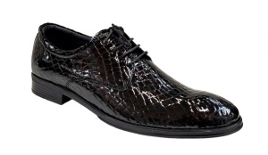 Pantofi barbati office, eleganti din piele naturala, Croco, Negru, LAC, TEST61NC - Img 5
