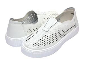 Pantofi dama casual din piele naturala cu perforatii - Ama Alb GSK7054A - Img 3