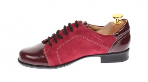 Pantofi dama casual, din piele naturala intorsa si lac, culoare visiniu - P53VELV - Img 3