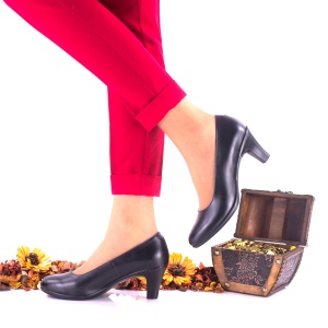 Pantofi dama casual negri din piele naturala toc 6cm -NA121 - Img 3