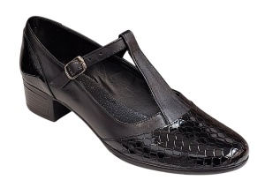 Pantofi dama cu bareta pentru dans Negru din piele naturala Croco P18CTCRN