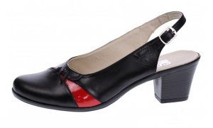 Pantofi dama decupati din piele naturala cu toc de 6cm - Model Negru Rosu PS35LR - Img 3