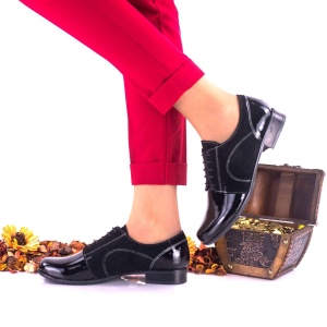 Pantofi dama din piele intoarsa si piele lacuita - NA150NSL - Img 3