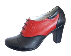 Pantofi dama din piele naturala cu toc de 7cm Negru - Rosu P46NR - Img 7