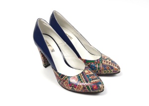 Pantofi dama eleganti din piele naturala bleumarin lac cu imprimeu, toc 9cm - Img 7