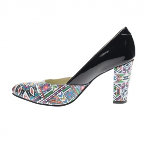 Pantofi dama, eleganti din piele naturala de culoare neagra lacuita cu imprimeu, toc 9cm - NAA8NCOLOR - Img 3