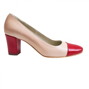 Pantofi eleganti dama, bej cu rosu, din piele naturala box, toc 6 cm - NA87BEJR - Img 3