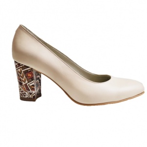 Pantofi eleganti dama, bej, mozaic, din piele naturala box, toc 6 cm - NA87BEJ2 - Img 2