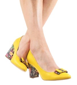 Pantofi eleganti dama, galbeni, din piele naturala box, toc 6 cm - NA41G