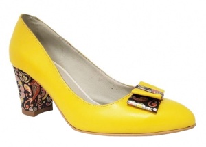 Pantofi eleganti dama, galbeni, din piele naturala box, toc 6 cm - NA41G - Img 4