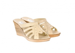 Papuci dama de vara cu platforme de 7 cm, din piele naturala, bej, box, PAP4BEJ