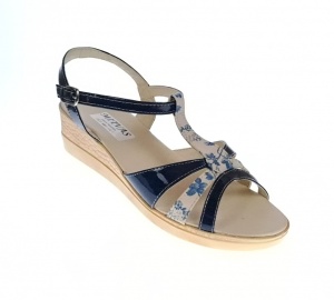 Sandale dama de vara cu platforme de 5 cm, din piele naturala lacuita, bleumarin si bej, MVS2022BLB - Img 3
