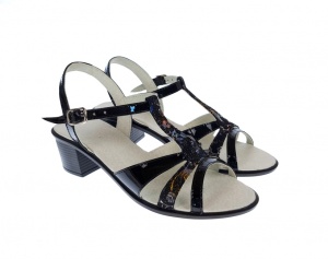 Sandale dama de vara cu toc de 5 cm, din piele naturala lacuita, neagra, S21LACNEGRU