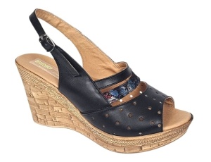 Sandale dama din piele naturala cu platforme de 8.5 cm Negru Floral BVS46XNF - Img 2