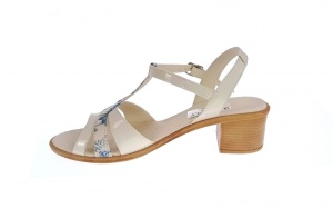 Sandale dama din piele naturala lacuita Bej, cu insertii florale bleu, S81LB - Img 7