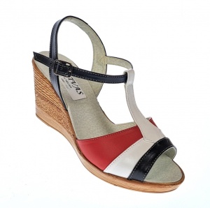 Sandale dama, din piele naturala, Platforme 8cm, negru-alb-rosu, piele box - S47NARBOX - Img 2