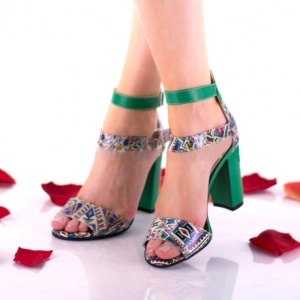 Sandale dama din piele naturala, verde-color cu toc de 10cm - NAA57VERDE