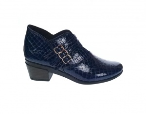Botine dama din piele naturala Croco, Barete, Catarame argintii, Toc de 5 cm, Albastru - MVS63CTCRBL - Img 3