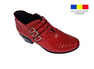Botine dama din piele naturala Croco, Barete, Catarame argintii, Toc de 5 cm, Rosu - MVS63CTCR-R - Img 8