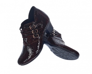Botine dama din piele naturala Croco, Barete, Catarame argintii, Toc de 5 cm, GRENA - MVS63CTCRGR - Img 10