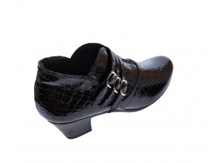 Botine dama din piele naturala Croco, Barete, Catarame argintii, Toc de 5 cm, NEGRU - MVS63CTCRN - Img 9